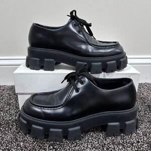 Prada Monolith Chunky Sole Black Leather Derby